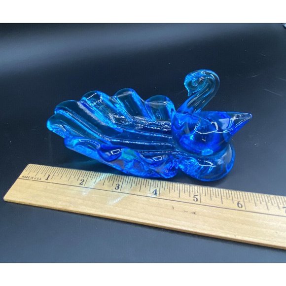 Titan Art Glass Blue Graceful Swan Trinket Dish Signed Titan 1997 Vintage - Picture 8 of 12